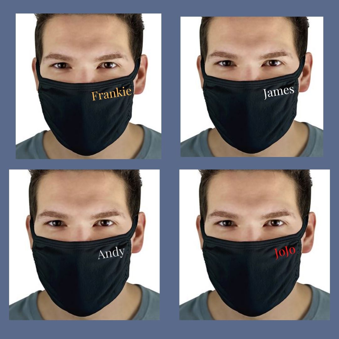 Pair Of Personalised Face Masks Custom Printed By Dizzy Daisies